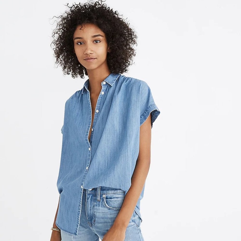 Madewell Blue Denim Short Sleeve Top